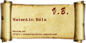 Valentin Béla névjegykártya